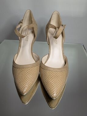 Nine West Beige Pointed-Toe Ankle Strap Pumps